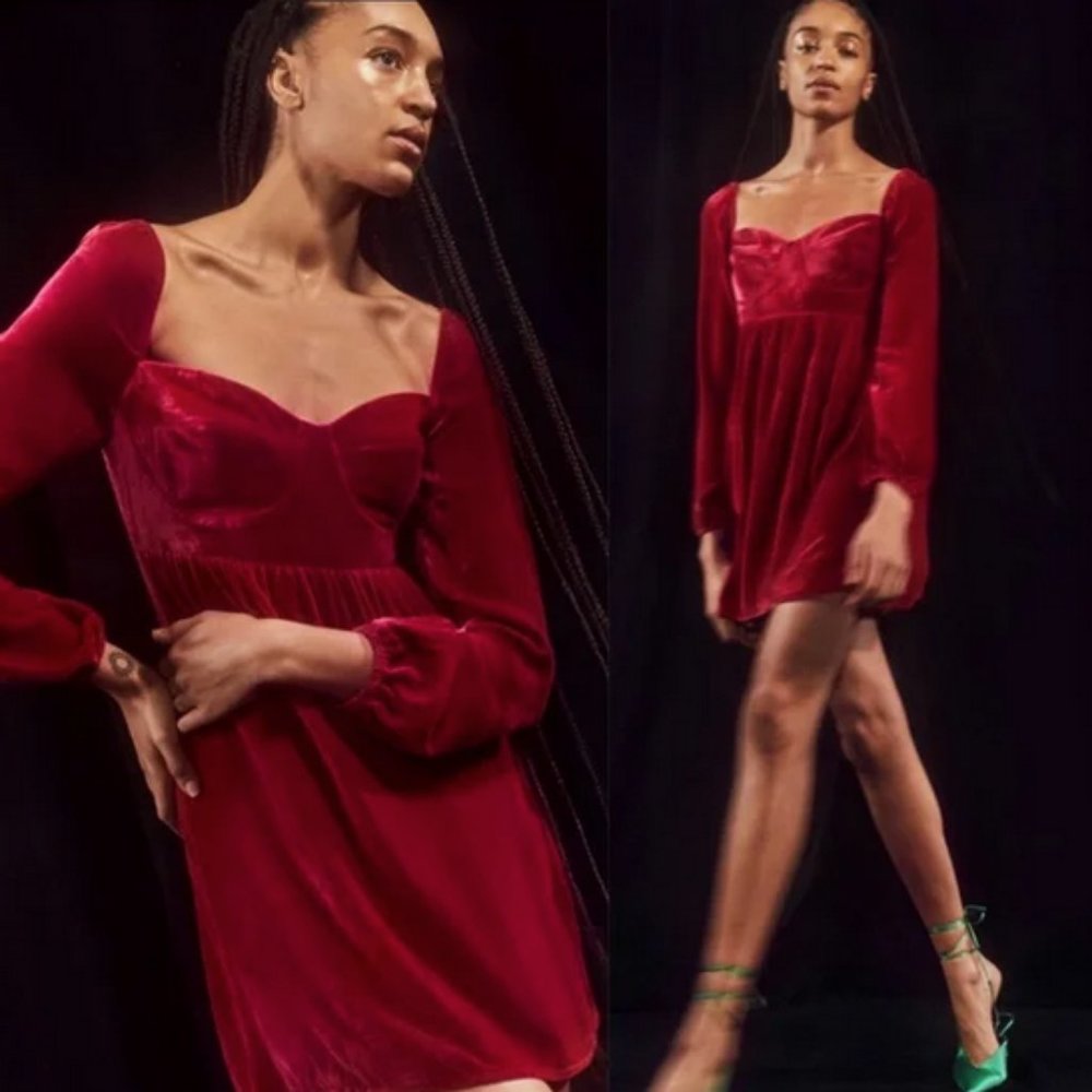 Reformation  Chestnut Dress in Rhubarb Velvet size 6 like new